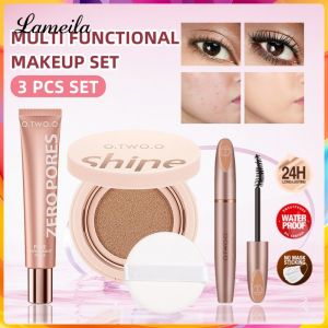 LAMEILA O.TWO.O 3 Pcs Makeup Set Natural Flawless Air Cushion BB Cream+Waterproof Lengthening Curling Mascara+Primer Make Up Base Oil-Control Long-lasting Brighten Face Primer