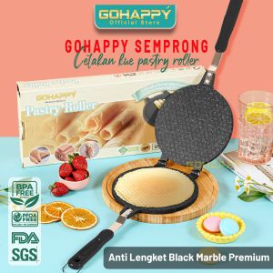 Cetakan kue Semprong BLACK MARBLE PASTRY ROLLER GHC50B ORI GOHAPPY Crispy Cone Egg Roll Bapel Opak Jepit Teflon Snack Maker pan - ANTI LENGKET PREMIUM