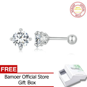 Bamoer Patterned moissanite khuyên nụ D màu cắt tròn rực rỡ 925 Bông tai bạc cho phụ nữ mse050