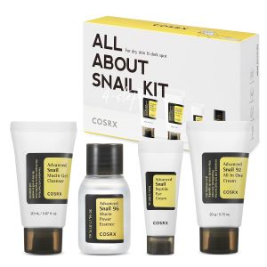 Bộ sản phẩm chăm sóc da Hàn Quốc COSRX All About Snail Mucin bộ sản phẩm nhỏ gọn dành cho du lịch bộ quà tặng kích thước nhỏ tiện lợi khi đi du lịch bao gồm sữa rửa mặt serum kem dưỡng ẩm và kem dưỡng mắt chứa thành phần nhầy ốc sên bộ sản phẩm giúp