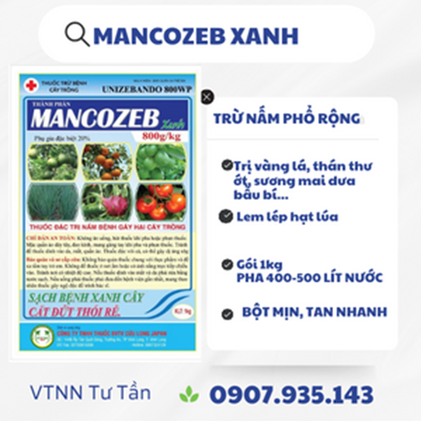 MANCOZEB XANH - Phòng trừ nấm bệnh cây trồng như thán thư ớt, cà chua ...
