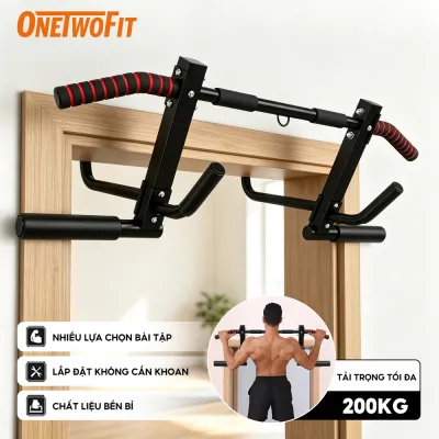 OneTwoFit Thanh ngang cửa có thể điều chỉnh thanh kéo tập thể dục tại nhà đa chức năng không cần đinh thanh trong nhà di động Pull Up Bar