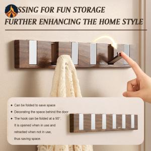 Wall Key Holder 6 Foldable Hooks Wood Grain Key Hooks Multi-Function No Drilling Key Hangers Heavy Duty for Laundry Bedroom [Jocestyle Store]