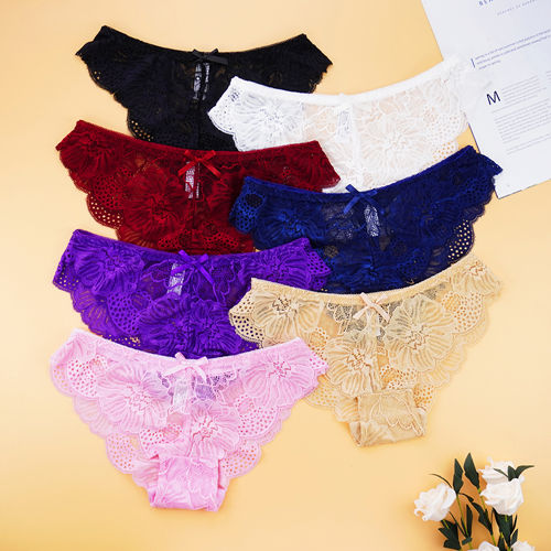 6Pcs/lots Sexy Lace Underwear Women Intimate Panties Briefs Underpants Mid  Waist Hollow Out M-XL Panty NEW