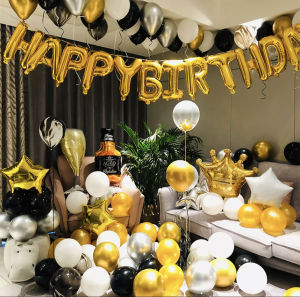✨SG Ready Stock✨Luxury Large Surprise Party Decoration Gold Crown Black Themed Party Balloons Decoration For Birthday