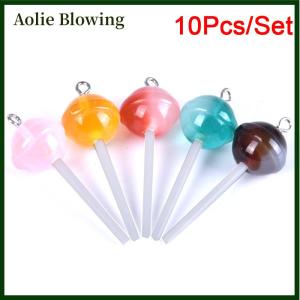 Aolie 10Pcs Set Resin Transparent Lollipop Charms Pendant Jewelry DIY Making Craft