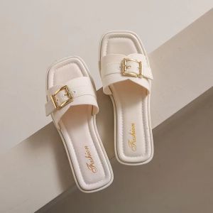 Summer Outer Wear Slippers Women Flat Antislip Beach Slippers One Word Slippers Seaside Sandals