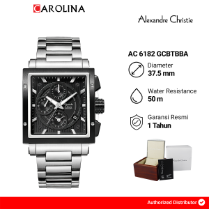 Jam Tangan Pria Alexandre Christie Chronograph AC 6182 GCBTBBA Black Dial Silver Stainless Steel Strap