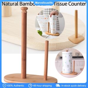 Wood Paper Towel Rack Free Punching Tissue Holder Roll Paper Stand Desktop Storage