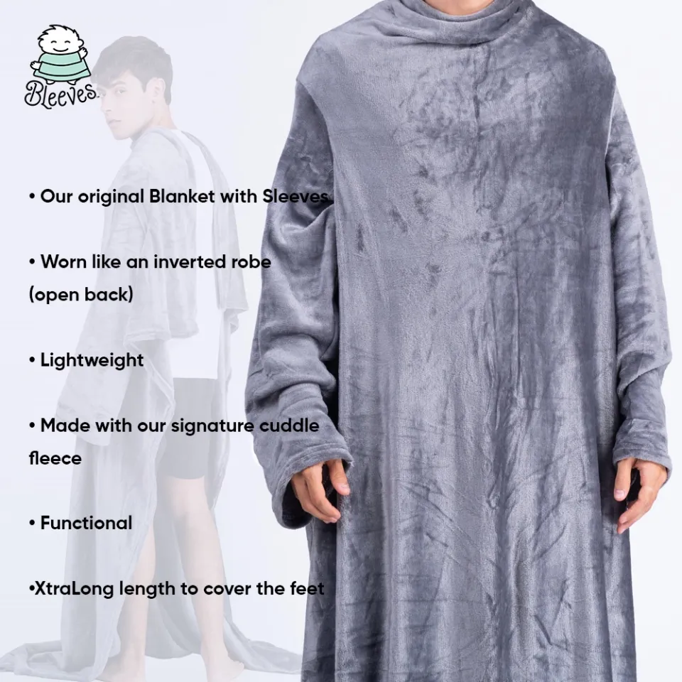 Bleeves® Grey Bleeves XtraLong Wearable Blanket for Men and