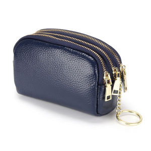 Royal Bagger Small Genuine Cow Leather Coin Purse Three Zip Pouch Key Holder Case Short Wallet Purses for Women
