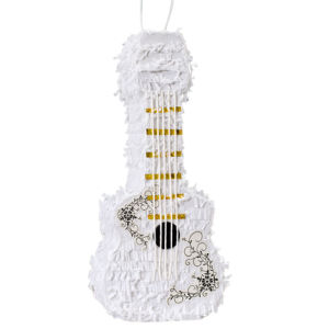 White Guitar Games Playing Pinata For Party Celebrations Party Games Playiing Crafts (40cm x 17cm x 9cm) (Comes With Pinata Stick)