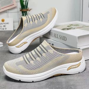 Low Cut Light Mesh Jogger Shoes Fly Woven Leisure Rubber Shoes For Women Slip On Comfortable Shoes