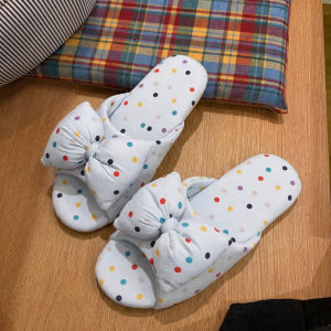 New Sweet Polka Dot Korean Ins Fabric Slippers Womens Non-slip Soft Sole Indoor Cotton Slippers Summer Bedroom Slippers H260729