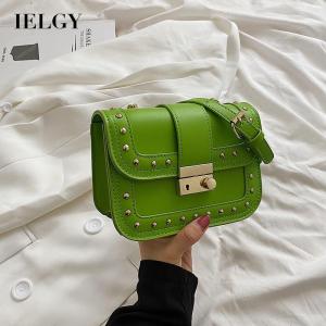 IELGY Túi Messenger Vuông Nhỏ Dễ Phối Dây Xích Đinh Tán Màu Đen Cho Nữ