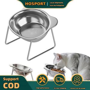 【HOSPORT】Stainless Steel Cat Food Bowls with Raised Stand Non-Slip Base Double Dishes for Indoor Use