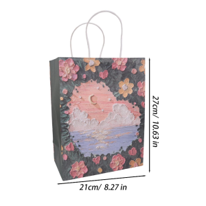 20Pcs Kraft Paper Gift Bags / Creative Oil Painting Portable Handbags / Recyclable Candy Favor Bags / Perfect for Birthday Wedding Party Valentine Christmas New Year Gift Packaging