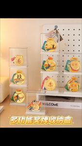 Transparent Acrylic Staable Medal Display Case Storage Box Organizer for Home Office School Desktop