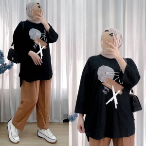 Setelan Wanita Jumbo Onix Set Bahan Kaos Katun Combed Apk Sablon One Set Baju Atasan Dan Celana Kekinian