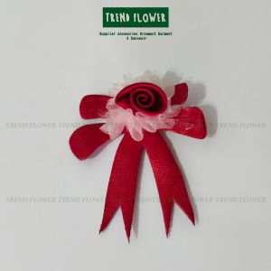 Bunga kain pita maroon kelopak tanggung imut putik aksesoris Bros Bunga Souvenir Seserahan