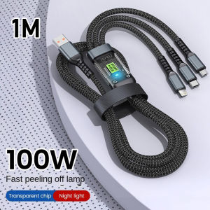 3 in 1 Luminous Nylon Charging Cable 100-240W 6A Super Fast Charger USB Protection For Micro Type-C 1meters -2.2 meters