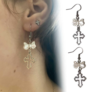 Sweet Cool Pendant Earring Hollow Cross Bowknot Dangle Earrings Ear Hooks Sweet Cool Drop Earrings Fashion Women