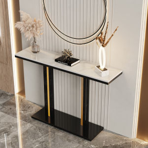 WISFOR 118CM Length Console Entryway Table with Sintered Stone Top and Metal Frame Accent Table for Living Room Office