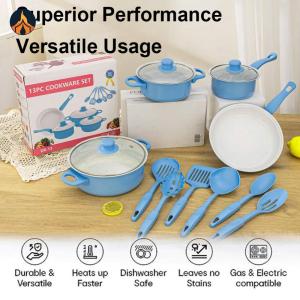 12Pcs Non Stick Cookware Set Deep Frying Pan with Lid Cooking Pot Set Stackable Pot Set for All Types of Cooker[Jocestyle Store]