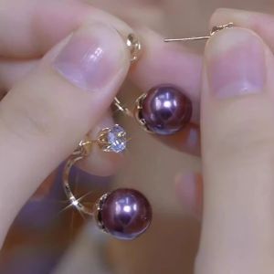 Fashionable Ring Gift  新款前后式闪钻珍珠耳钉小众设计感高级耳环独特两戴耳饰品女