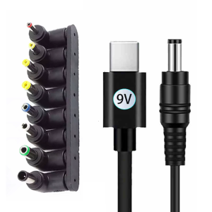 Type C to DC5521 5.5x2.1mm Power Cable 3.3ft 8 Interchangeable Tips PD5V-20V Optional for Various Electronic Devices