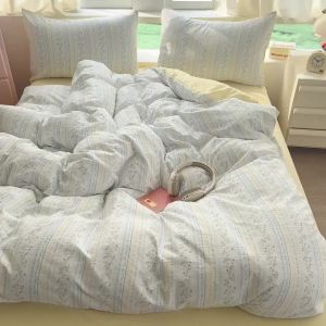 insA Class Maternal and Child 100% Washed Cotton Double Layer Yarn Four-Piece Set Bed Sheet Student Dormitory Quilt Cover Bed Sheet Three-Piece Set LZD