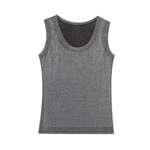 REHIN Womens T-shirt Heavy-duty hot-drilled slimming vest for women stylish and elegant round neck and sparkling diamonds on the tanks
