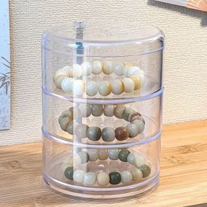 GUDAN หลายชั้นได้ กล่องเก็บของโปร่งใส สร้อยข้อมือสร้อยคอ กันฝุ่นป้องกัน กล่องหมุนเครื่องสำอาง กันน้ำกันน้ำได้ กลมกลมๆ กล่องใส่เครื่องประดับ เครื่องสำอางสำหรับแต่งหน้า