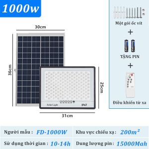 Đèn led năng lượng mặt trời Chống Lóa 100W 300W 500w 1000w Dây Dài 5M Điều Khiển Từ Xa Chống Nước IP67