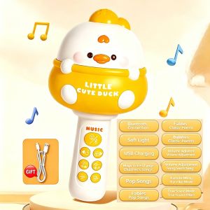 Cute Duck Microphone Toy English Song Early Education Microphone Bluetooth Speaker Toy Gift for Baby Girls