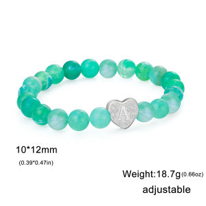 SKYRIM Elegant Womens Blue-Green Bracelet Gold Heart Letter-A Pendant Adjustable Bracelet Fashion Jewelry Gift