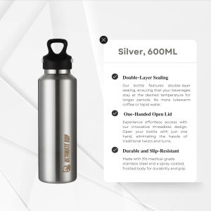 Frost Vial 600ml Thermal Flask Insulated Stainless Steel Water Bottle Double Layer Threadless Lid - Ultimate Sup