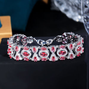 SEQUITO Gorgeous Multicolor AAA Cubic Zirconia Crystal Paved Setting Women Hollow Out Charm Chain Bracelet White Gold Color Hand Bangle Jewelry for Evening Banquet B218