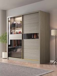 （Free installation）Nordic sliding door wardrobe modern and simple solid wood glass sliding door household bedroom large cabinet