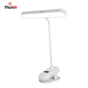 Thunlit Table Clip Light with Clock 3000mAh Rechargeable Eye Protection Student Dormitory Study Lamp Long-lasting Reading Lamp