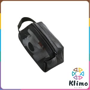 Klimo Nylon Mesh Zipper Makeup Bag Portable Handheld Cosmetic Toiletry Storage Pouch Stationery Bag