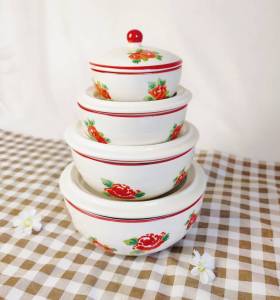 ถ้วย ถ้วยเซรามิก เซรามิก เก็บอาหาร ชามฝาปิด ถ้วยฝาปิดเซรามิค ลายดอกกุหลาบ เข้าไมโครเวฟได้  4-7นิ้ว ชามตุ๋นมีฝาปิดเซรามิค {แถม ชุดกาแฟ }