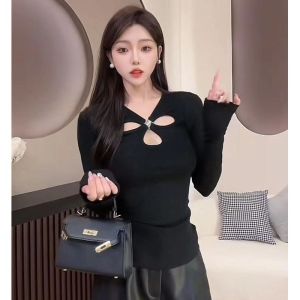 T-Shirt Spring High End Multiple Wearing Methods Long Sleeved T-Shirt With Hollow Design For Pure Desire and Unique Beauty Top