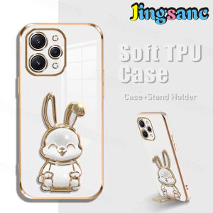 Jingsanc cho Xiaomi Redmi 12 khung Vỏ mạ điện vỏ điện thoại dễ thương Silicone với thỏ đứng chủ mềm siliconetpu bìa sau Xiaomi Redmi 12 A01-1