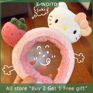 [COD] E-WOITD Sanrio Plush Ears Strawberry Hello Kitty Headbands Girl Kawaii Hairbands Women Anime Hair Accessories Kid Birthday Party Gift
