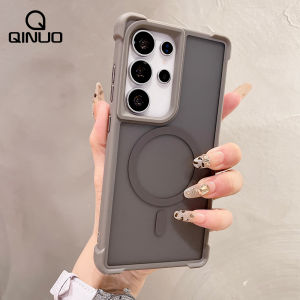 Luxury Airbag Shockproof Magsafe Magnetic Case for Samsung Galaxy S25 S24 Ultra Plus S23Ultra Translucent Matte Hard PC Cover