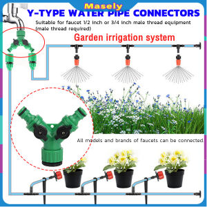 Masely 2 Way 1/2-3/4" Garden Hose Splitter Y-Type Watering Connector Distributor Outdoor Sprinkle