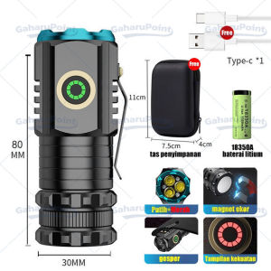 Senter Mini Super Terang/Senter super terang/senter mini super terang COB/Senter LED Laser/Senter LED Super Terang Mini 3xLED Hiking Camping/ Senter Swat Police Rechargeable /Senter CAS USB/Senter LED Lampu ZOOM Super Terang Magnet Diujung senter