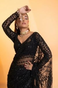 [PRE ORDER : 10 DAYS] Premium Black Sequins Saree 3462 | Heavy Embroidery Butterfly Net Bollywood Saree with Full Embroidered Blouse Piece