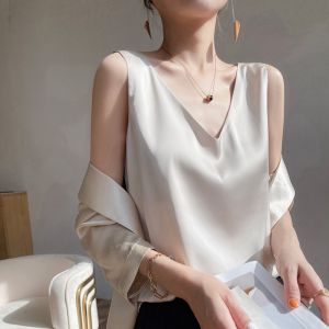 Ladies Silk Suspenders Solid Satin Vest Spring Autumn 2026 New Wild Pullover Tops Women Interior Front/Rear V-Neck Summer Thin2026